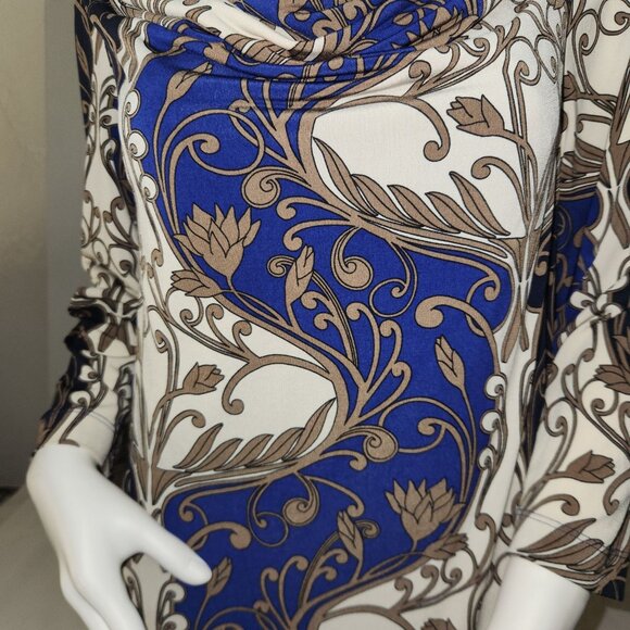 Floral Scroll Print Cowl Neck Midi Dress With 3/4 Sleeves - Size 8 - Picture 4 of 6